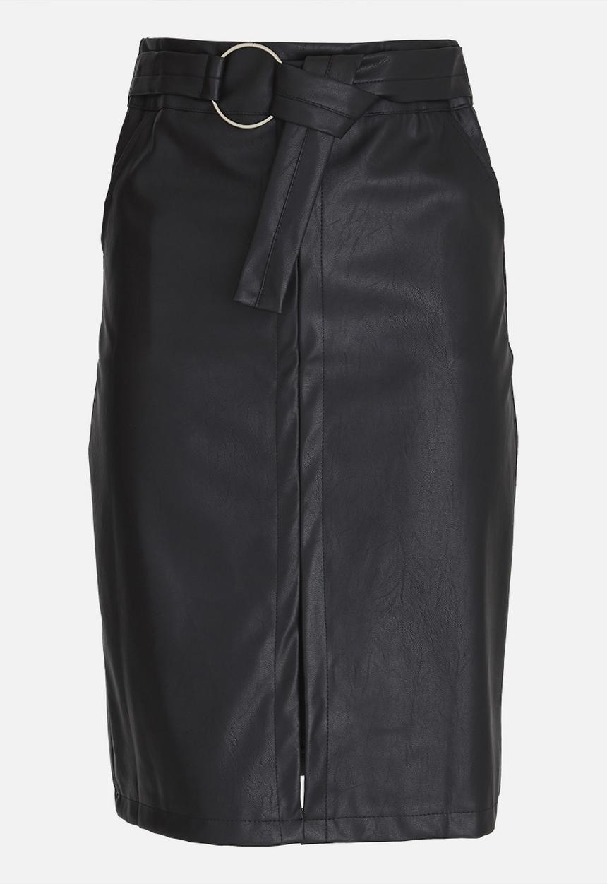 STYLE REPUBLIC - Belted Faux Leather Skirt Black