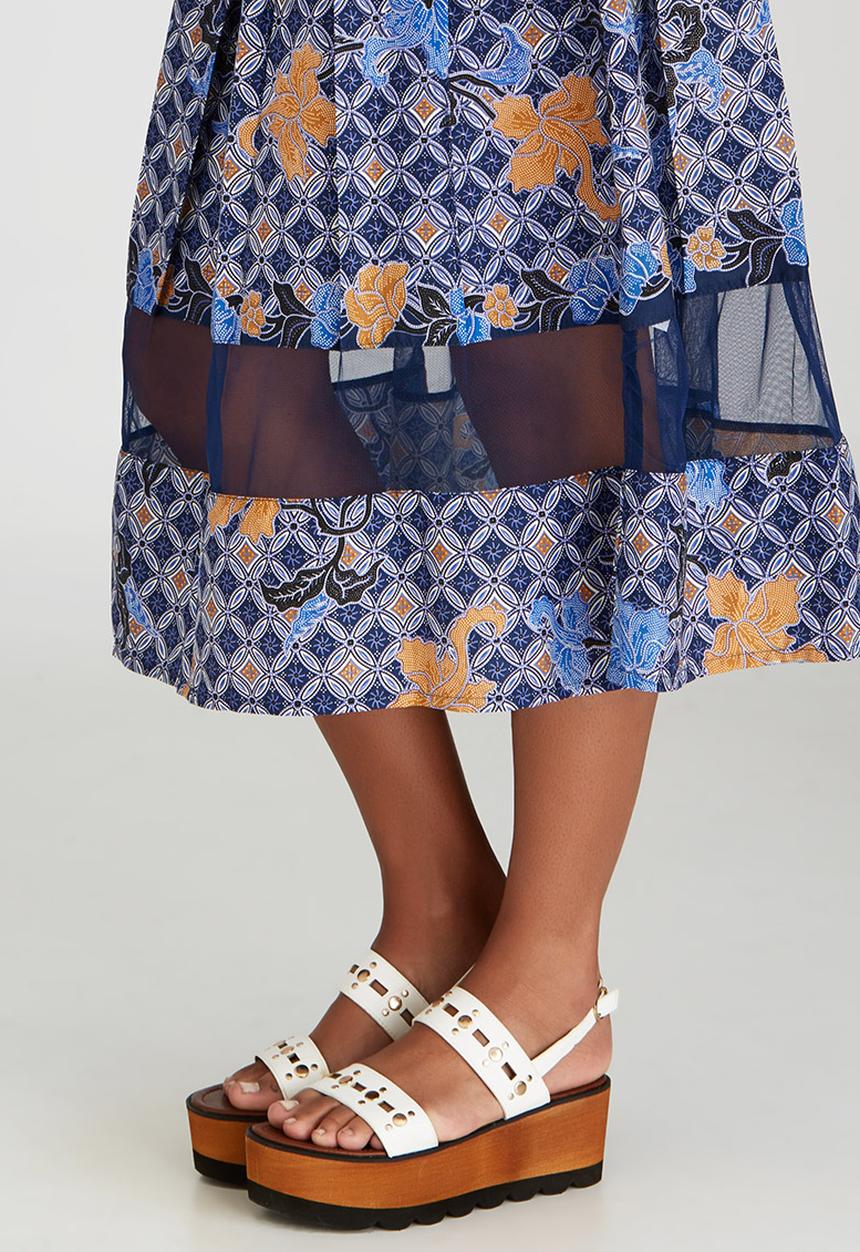 Khanya by Pengelly - Ankara Print Sheer Insert Skirt Mid Blue