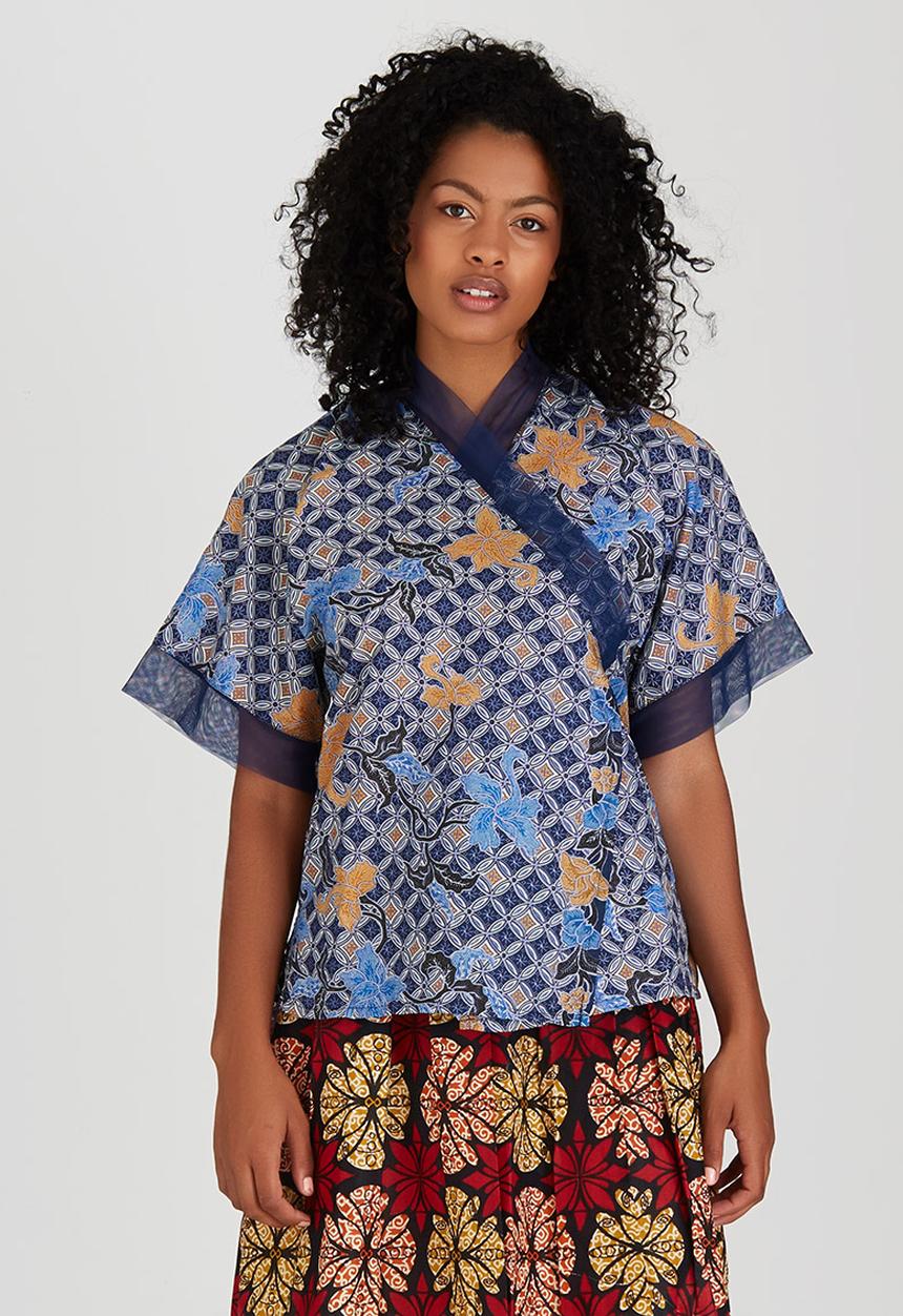 Khanya by Pengelly - Ankara Wrap Kimono Mid Blue
