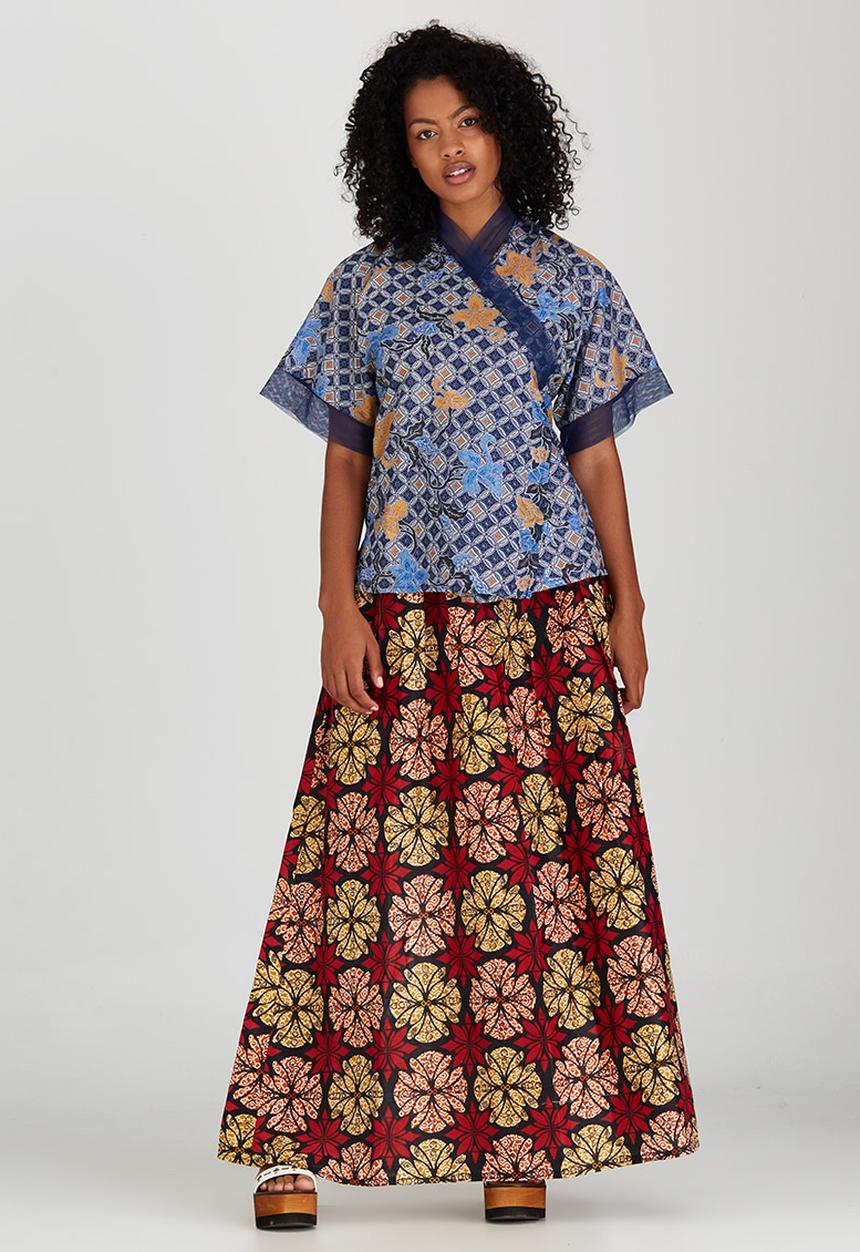 Khanya by Pengelly - Ankara Wrap Kimono Mid Blue