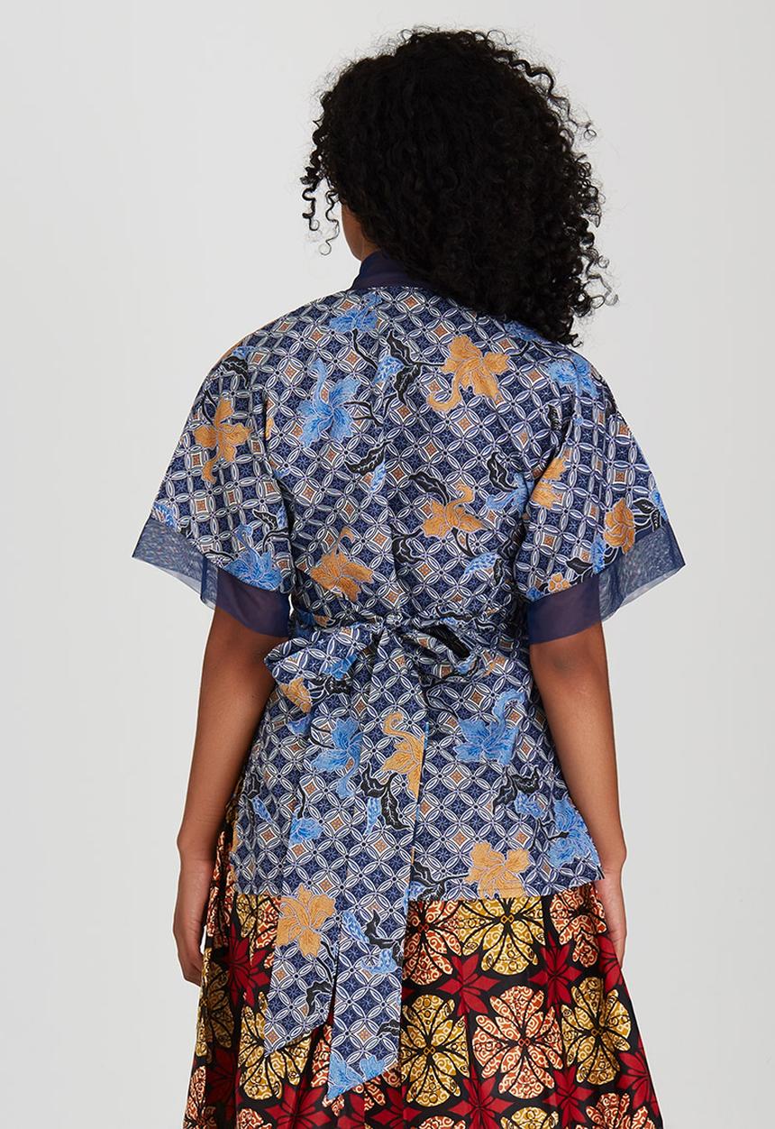 Khanya by Pengelly - Ankara Wrap Kimono Mid Blue