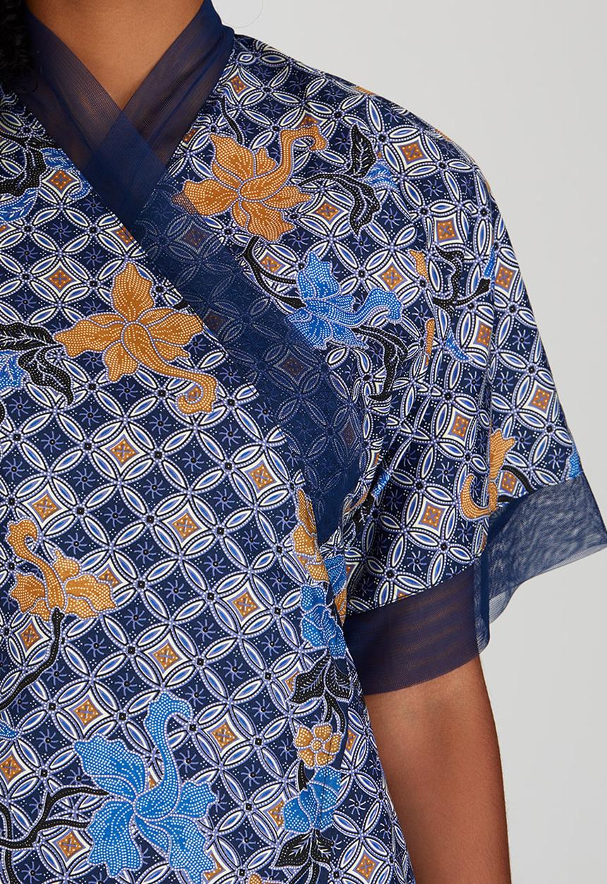 Khanya by Pengelly - Ankara Wrap Kimono Mid Blue