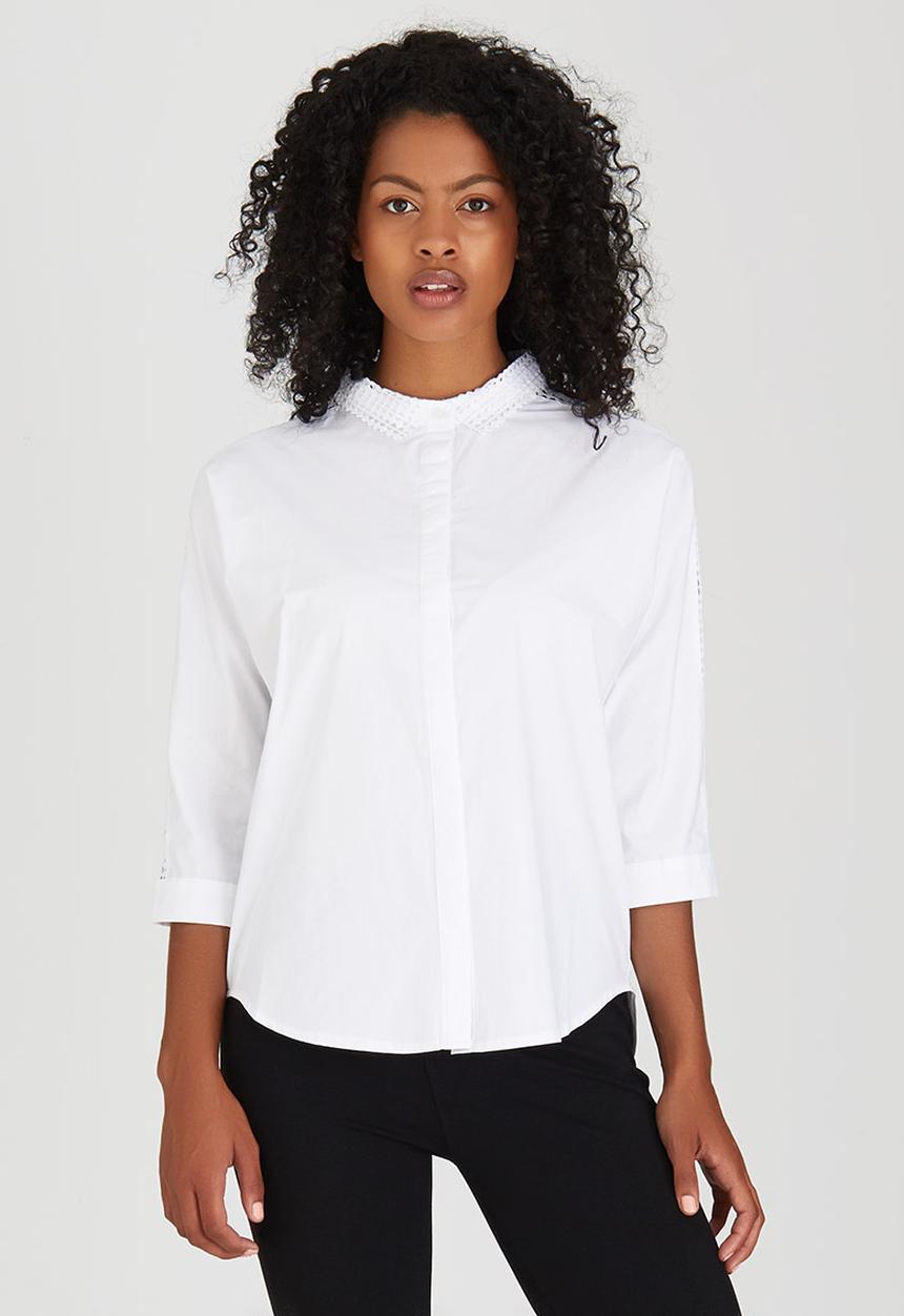 Suzanne Betro - Lace Trim Poplin Shirt White