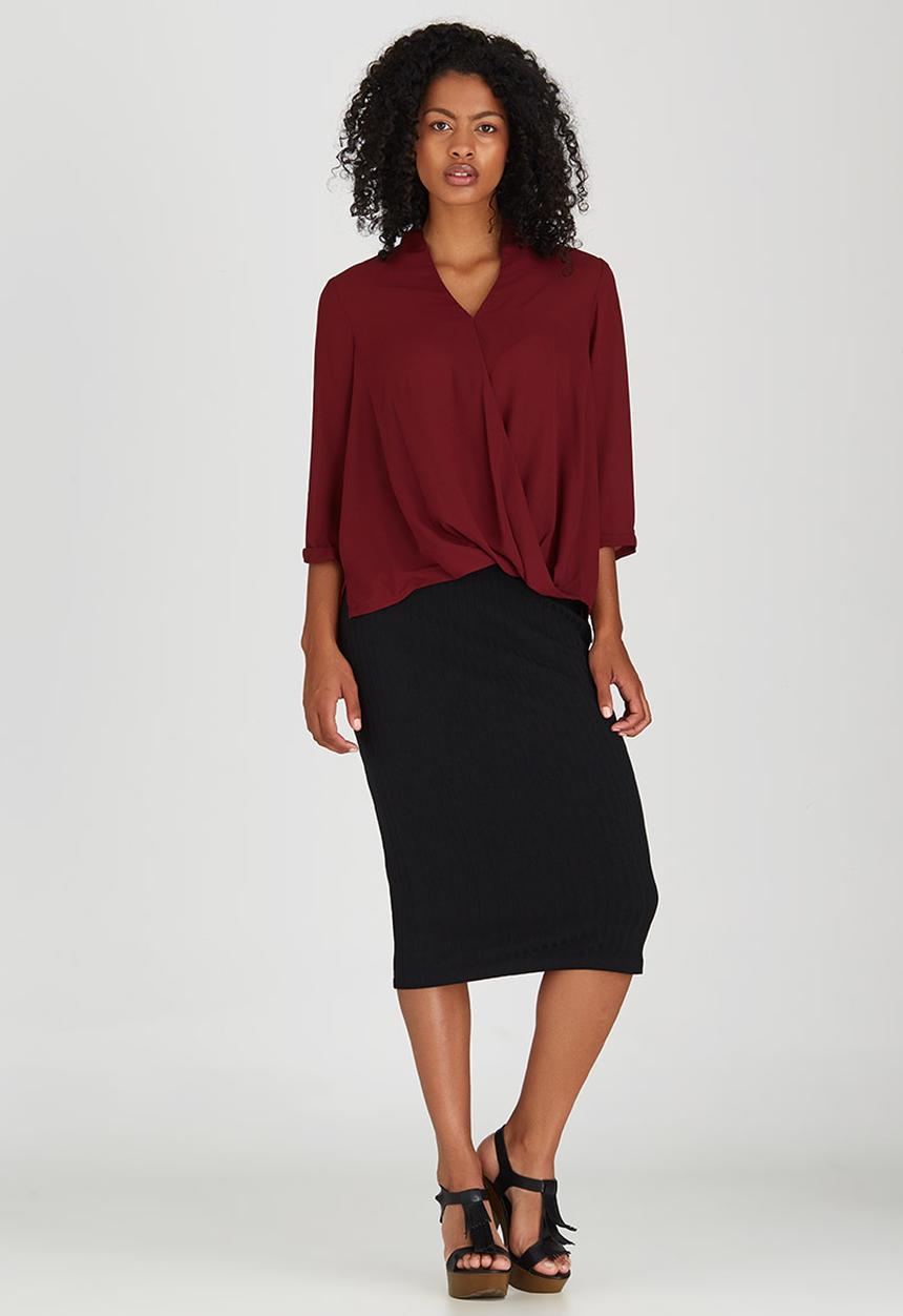 Suzanne Betro - Solid Crossover Blouse Dark Red