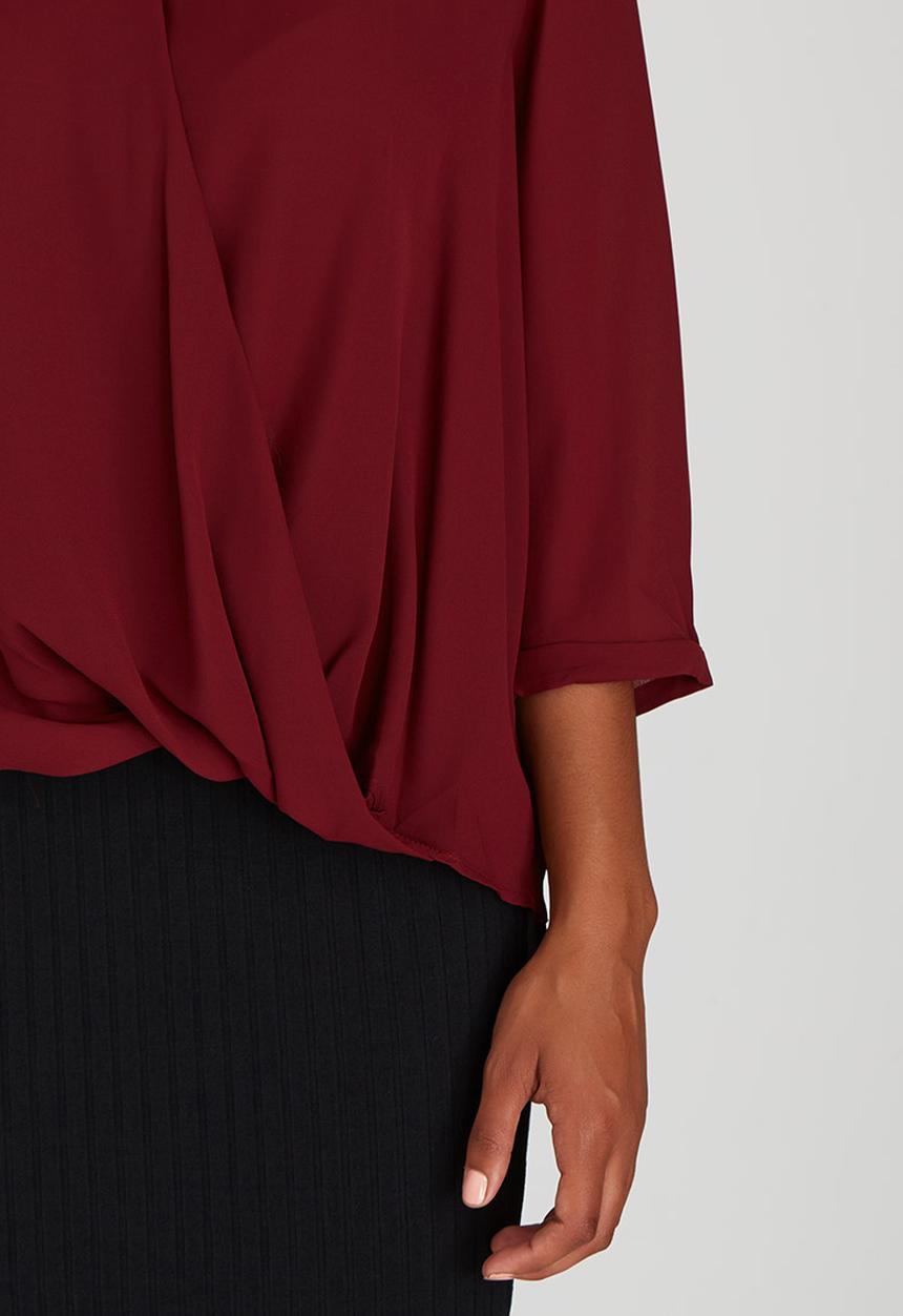 Suzanne Betro - Solid Crossover Blouse Dark Red