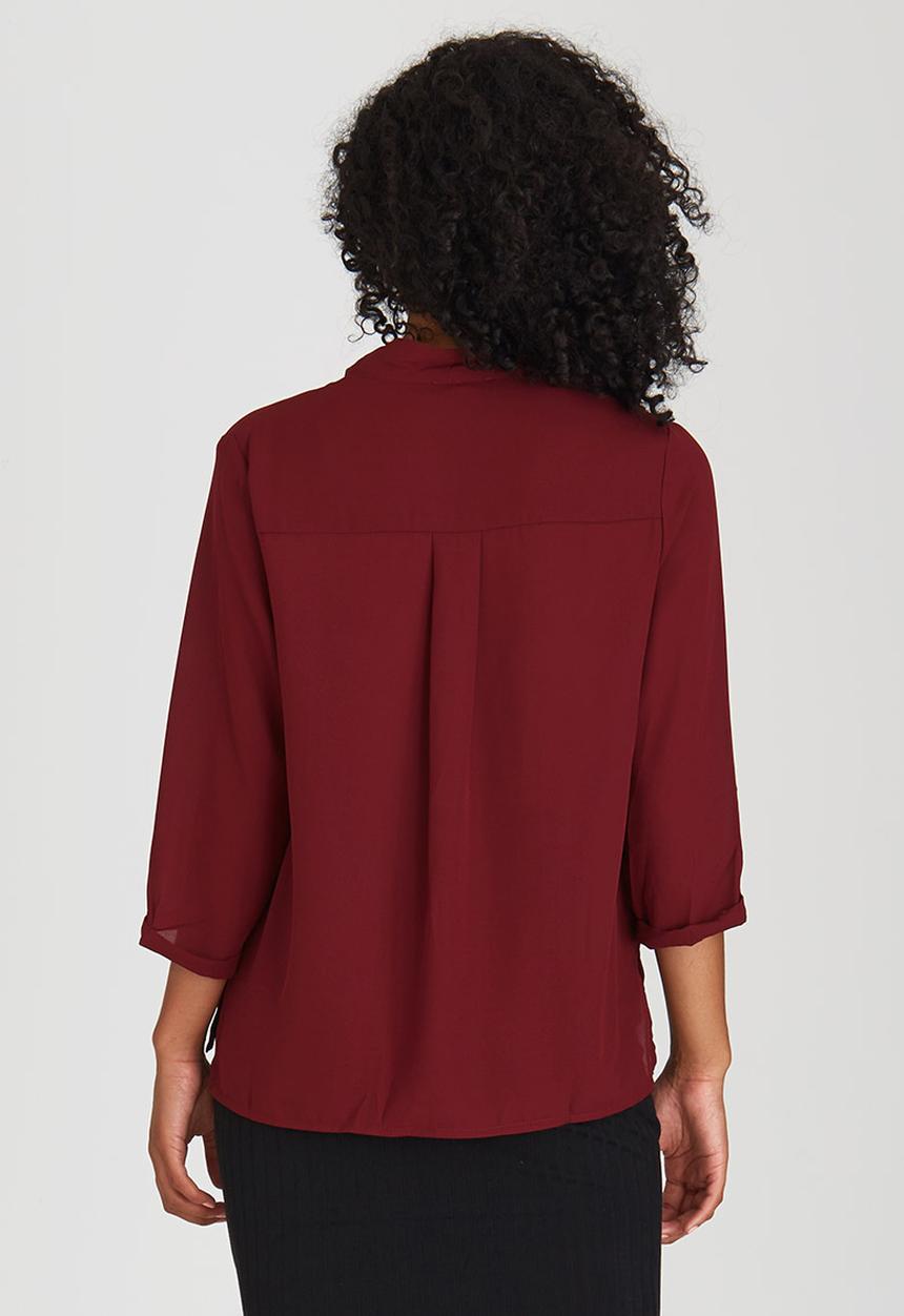 Suzanne Betro - Solid Crossover Blouse Dark Red
