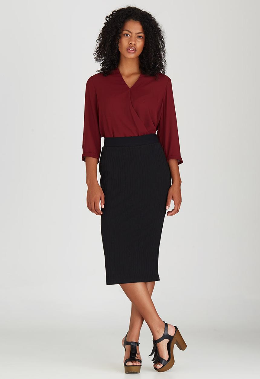 Suzanne Betro - Rib Pencil Skirt Black