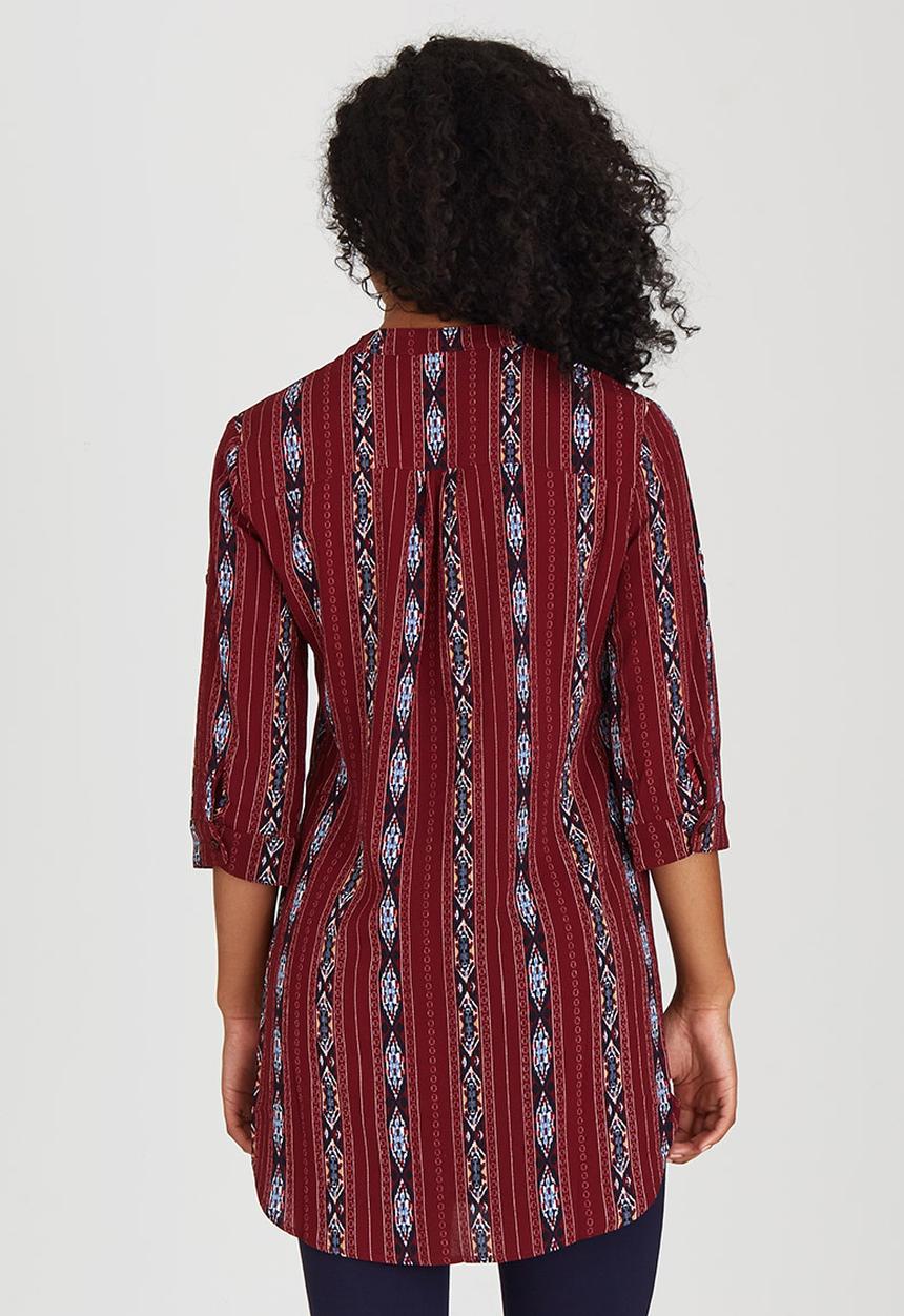 Suzanne Betro - All-over Print Tunic Top Dark Red