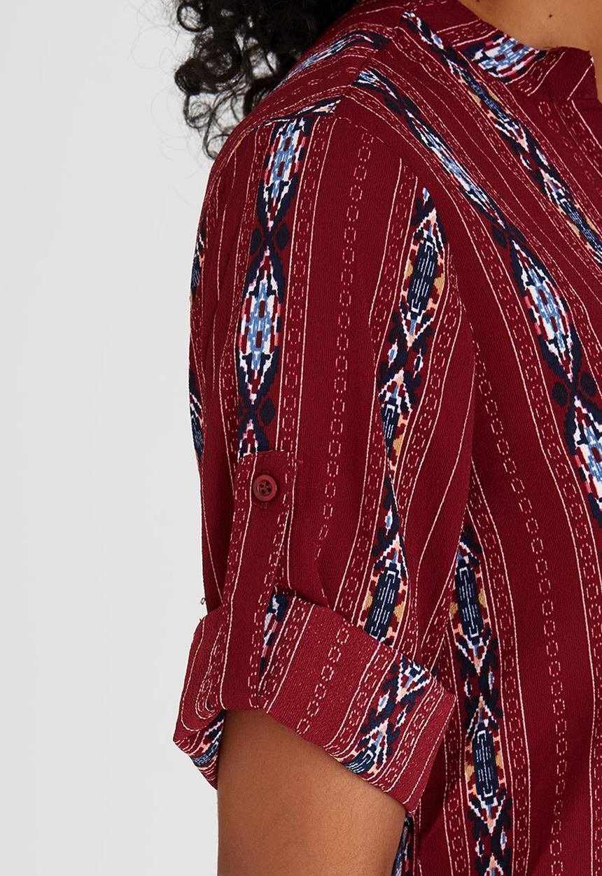 Suzanne Betro - All-over Print Tunic Top Dark Red
