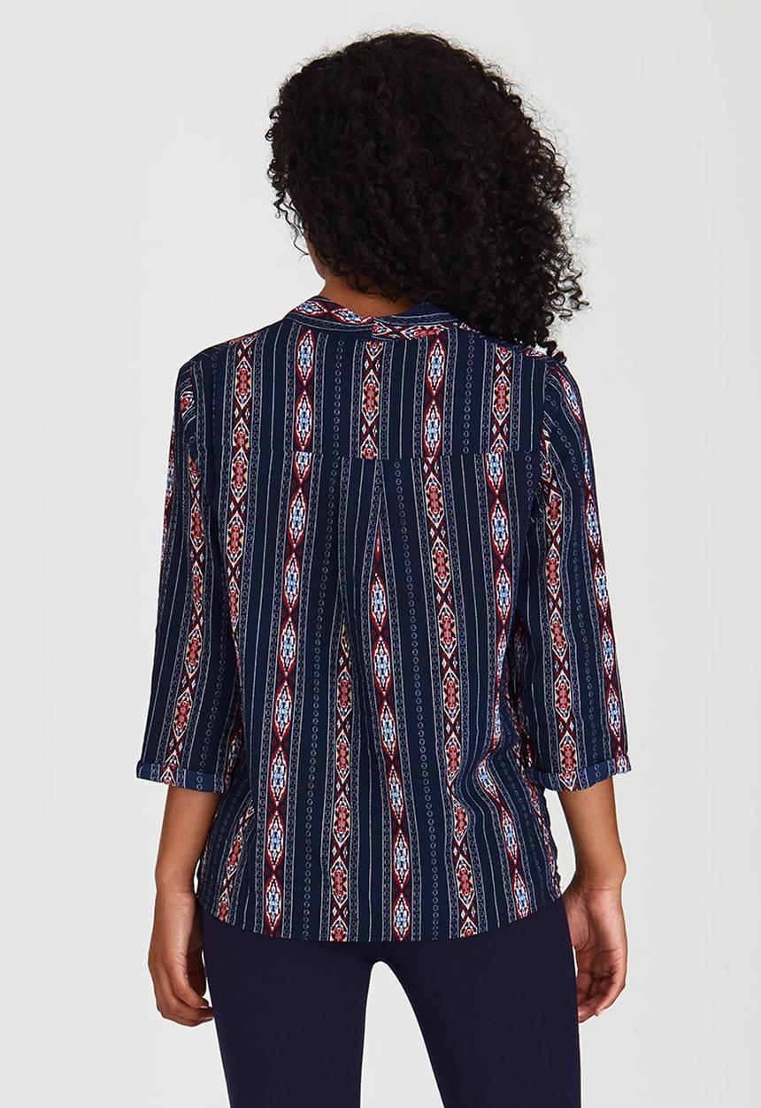 Suzanne Betro - All-over Print Crossover Blouse Navy