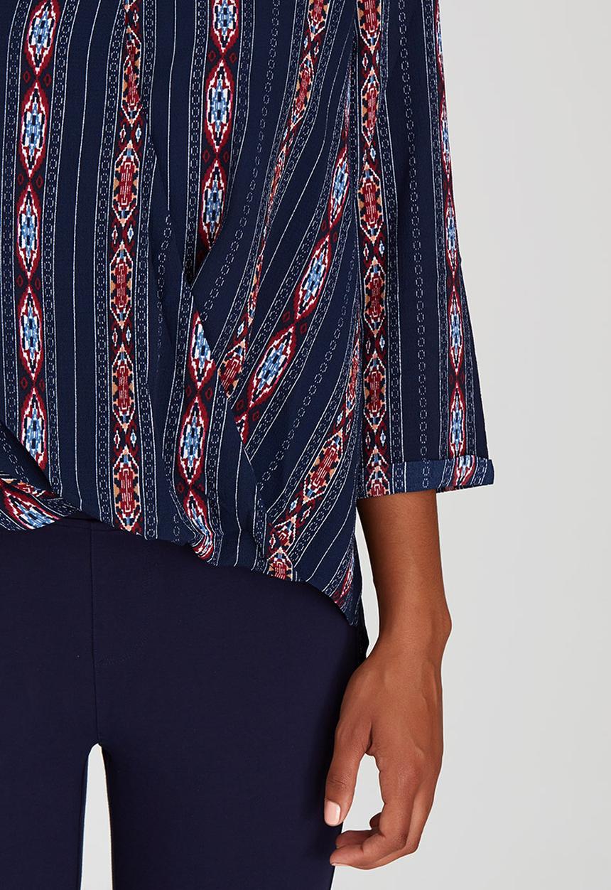 Suzanne Betro - All-over Print Crossover Blouse Navy