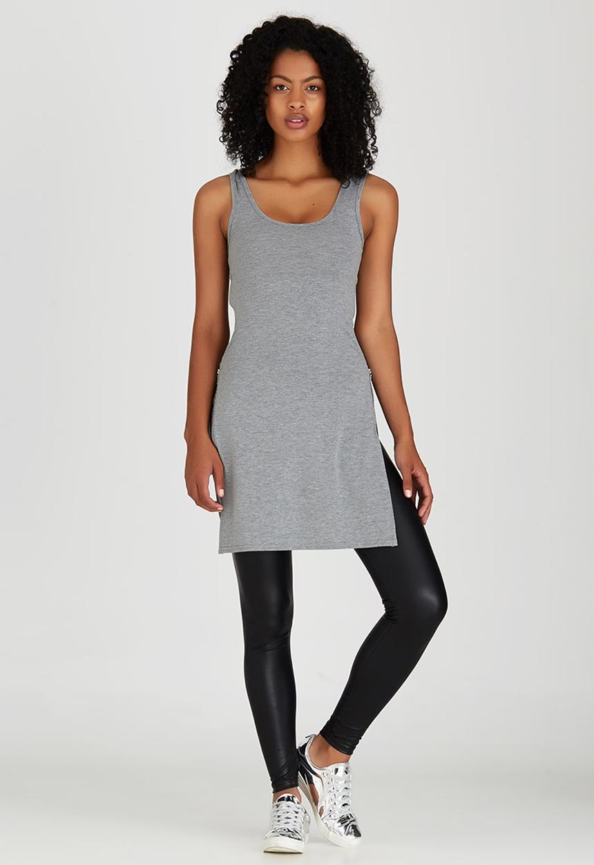 STYLE REPUBLIC - Zip Detail Tank Top Grey Melange