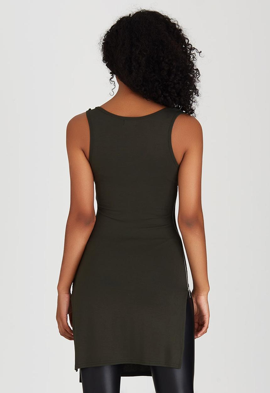 STYLE REPUBLIC - Zip Detail Tank Top Dark Green