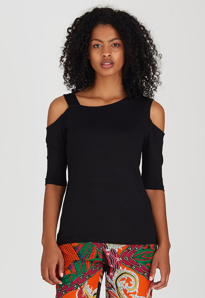 Slick - Lilly  Open Shoulder Tee Black