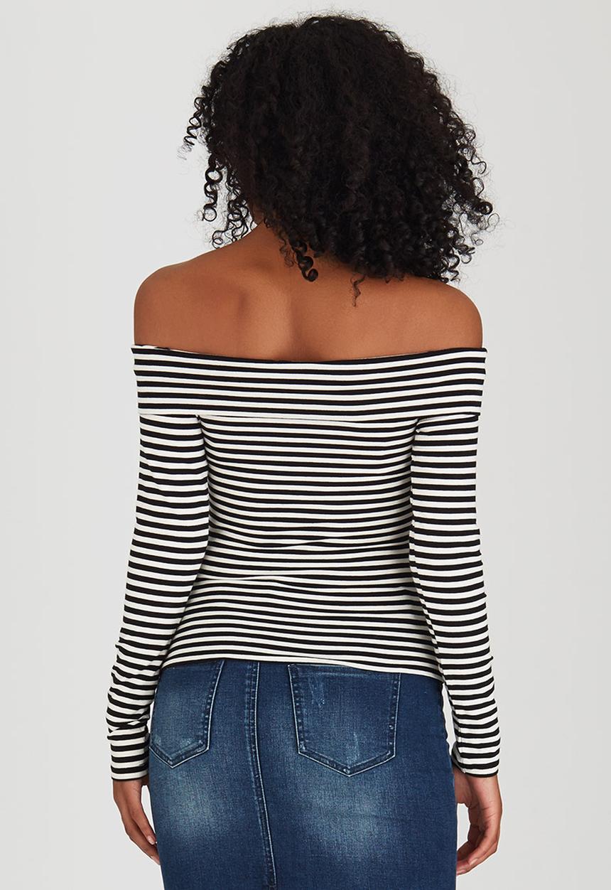 ONLY - Foxy Long Sleeve Drop Shoulder Top Black and White