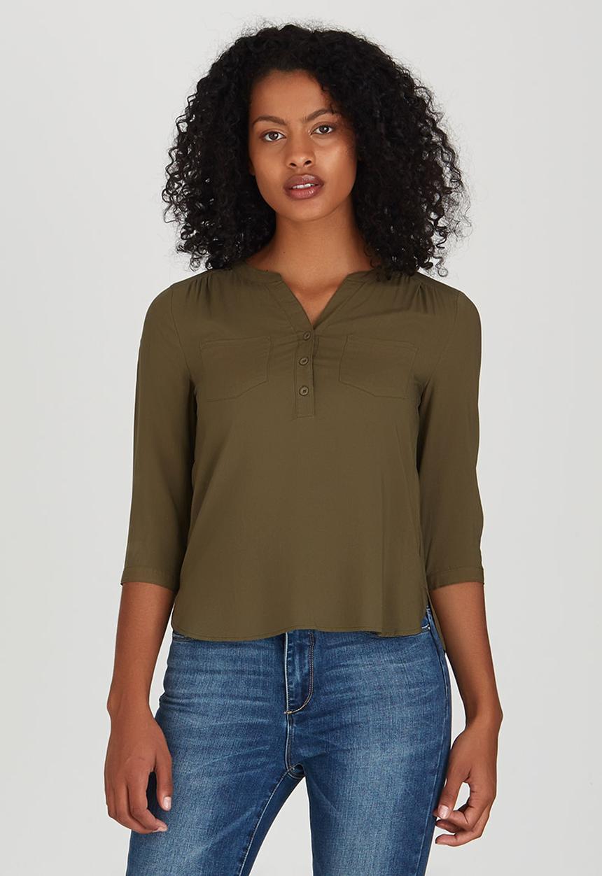 ONLY - Crochet Insert Sleeve Shirt Khaki Green