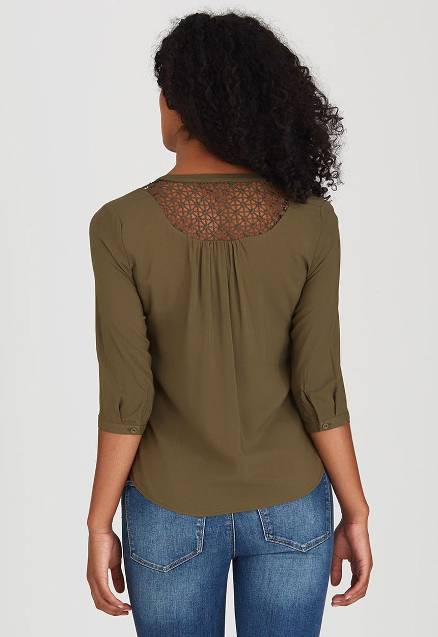 ONLY - Crochet Insert Sleeve Shirt Khaki Green