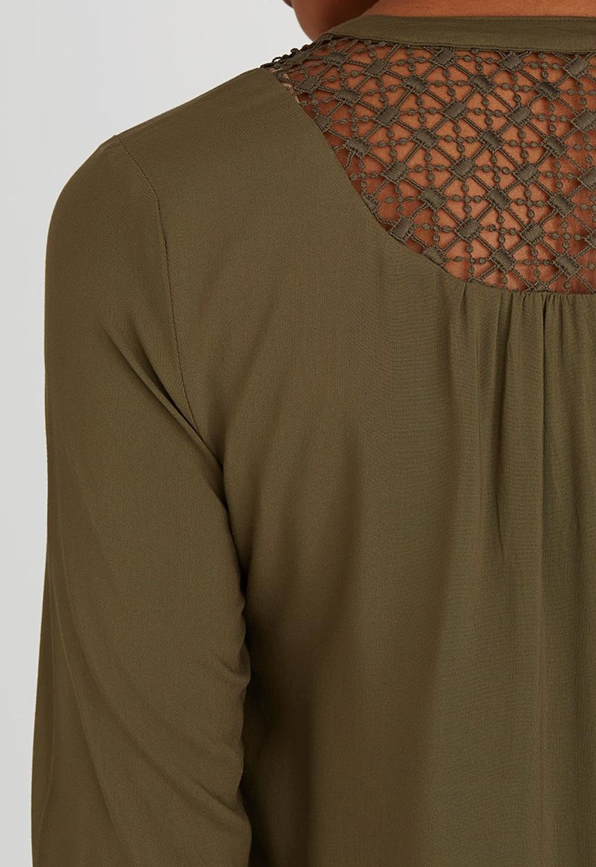 ONLY - Crochet Insert Sleeve Shirt Khaki Green