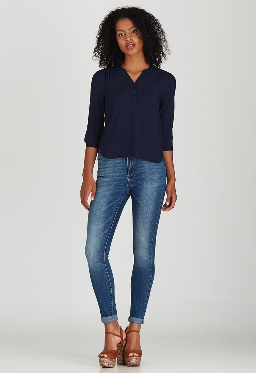 ONLY - Crochet Insert Sleeve Shirt Navy