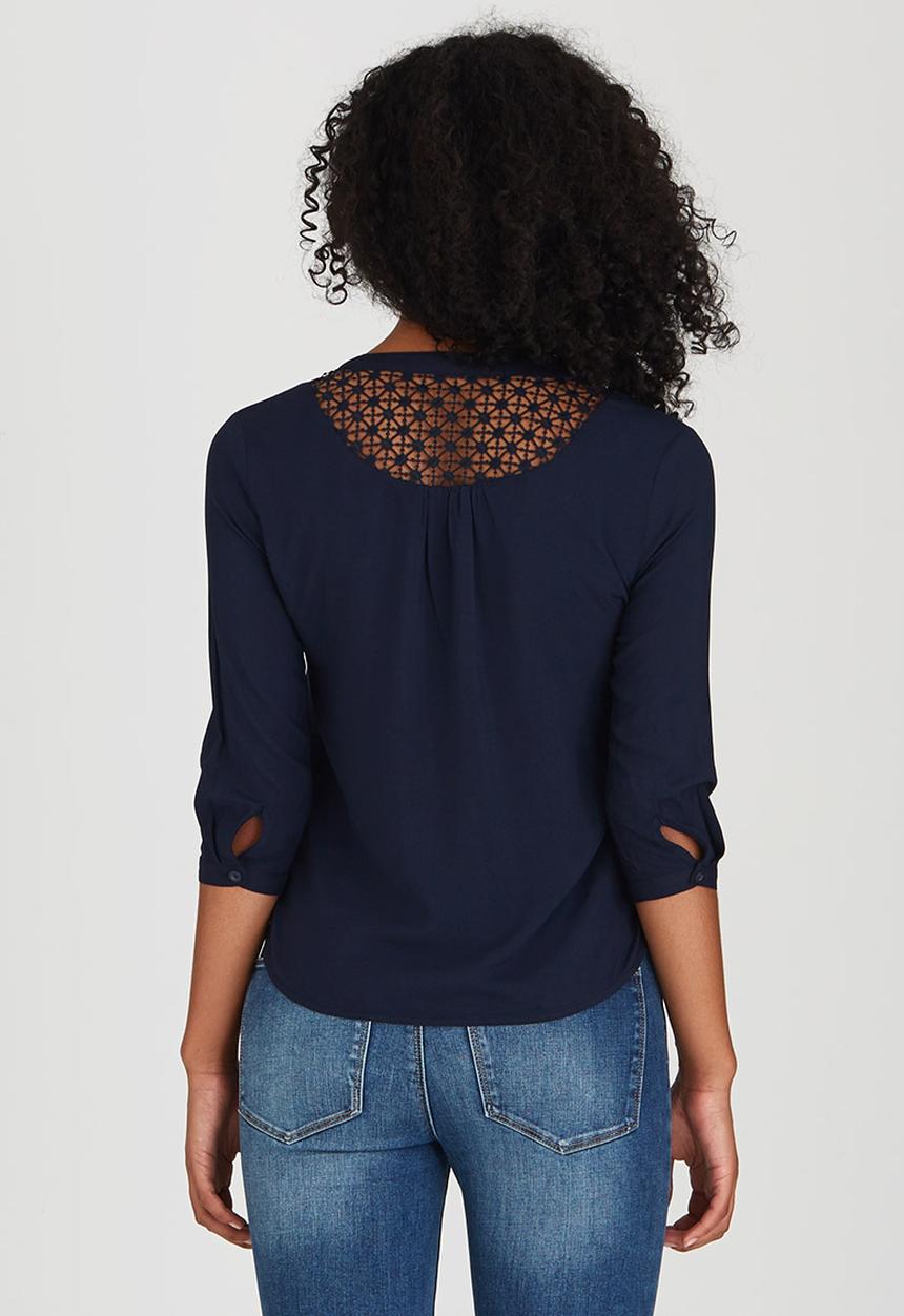 ONLY - Crochet Insert Sleeve Shirt Navy