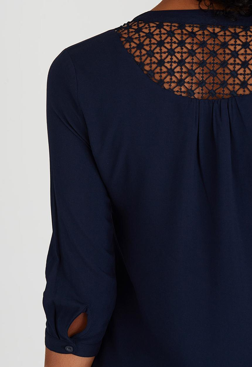 ONLY - Crochet Insert Sleeve Shirt Navy