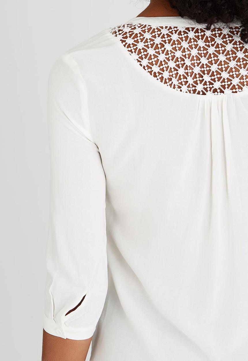 ONLY - Crochet Insert Sleeve Shirt Cream