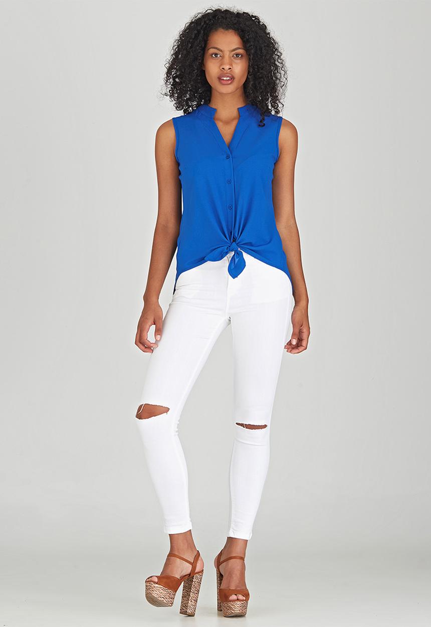 c(inch) - Tie Front Blouse Blue