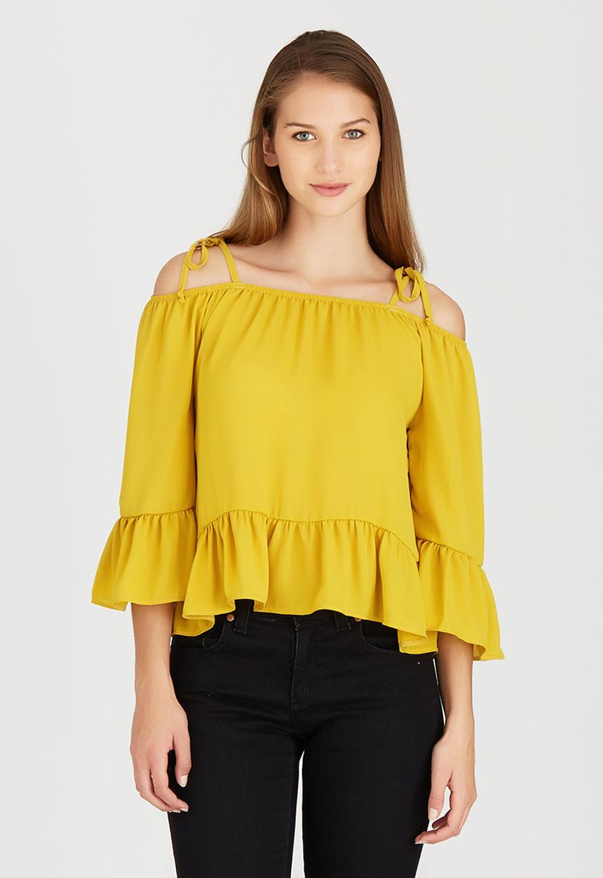 c(inch) - Cold Shoulder Blouse Yellow