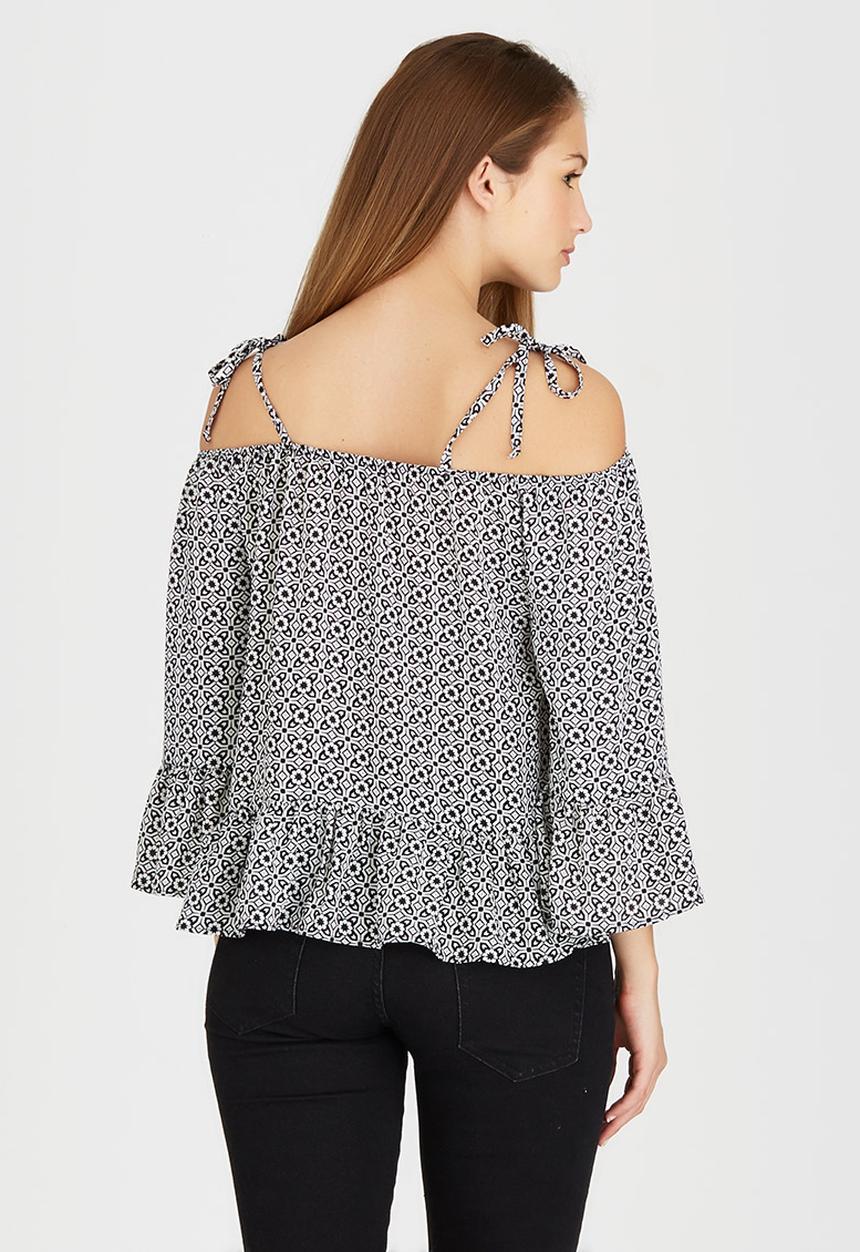 c(inch) - Cold Shoulder Blouse Black and White