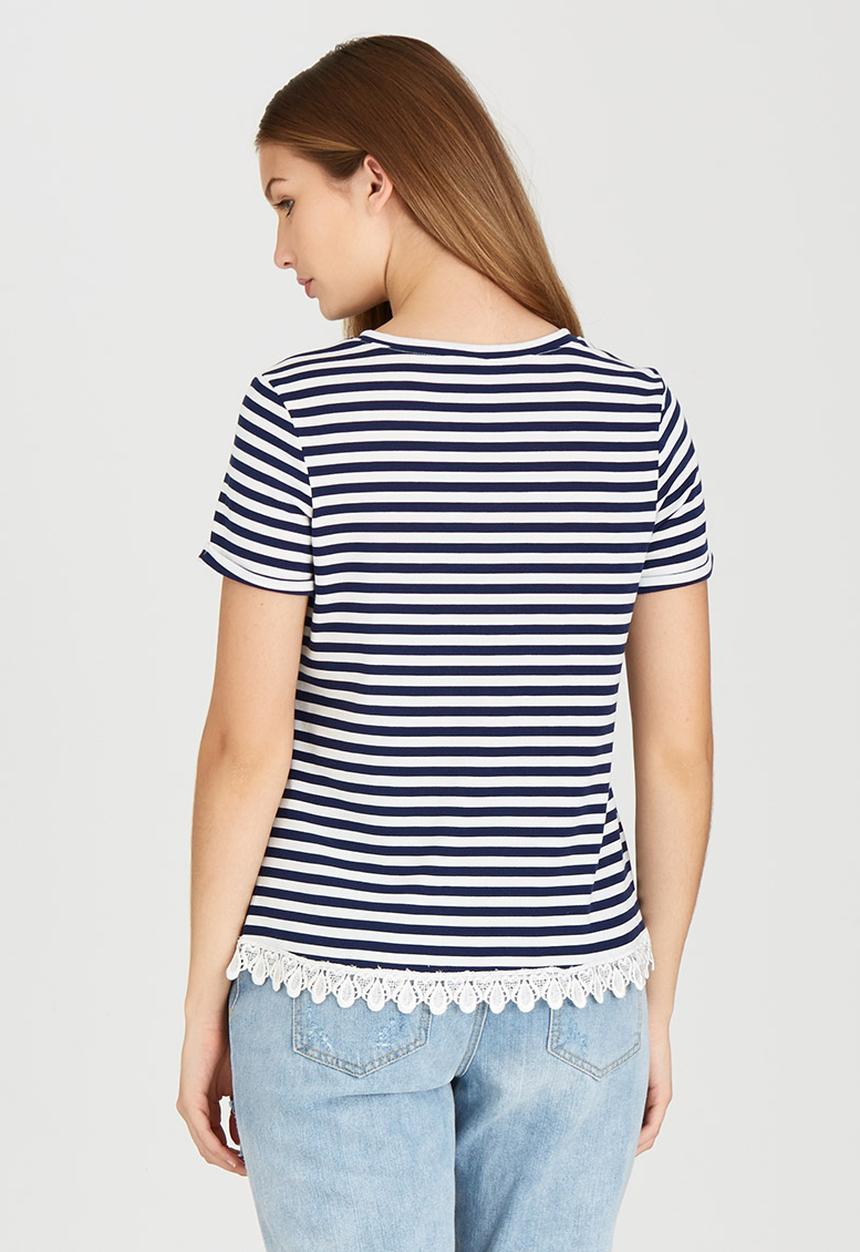 c(inch) - T-shirt with Lace Trim Navy