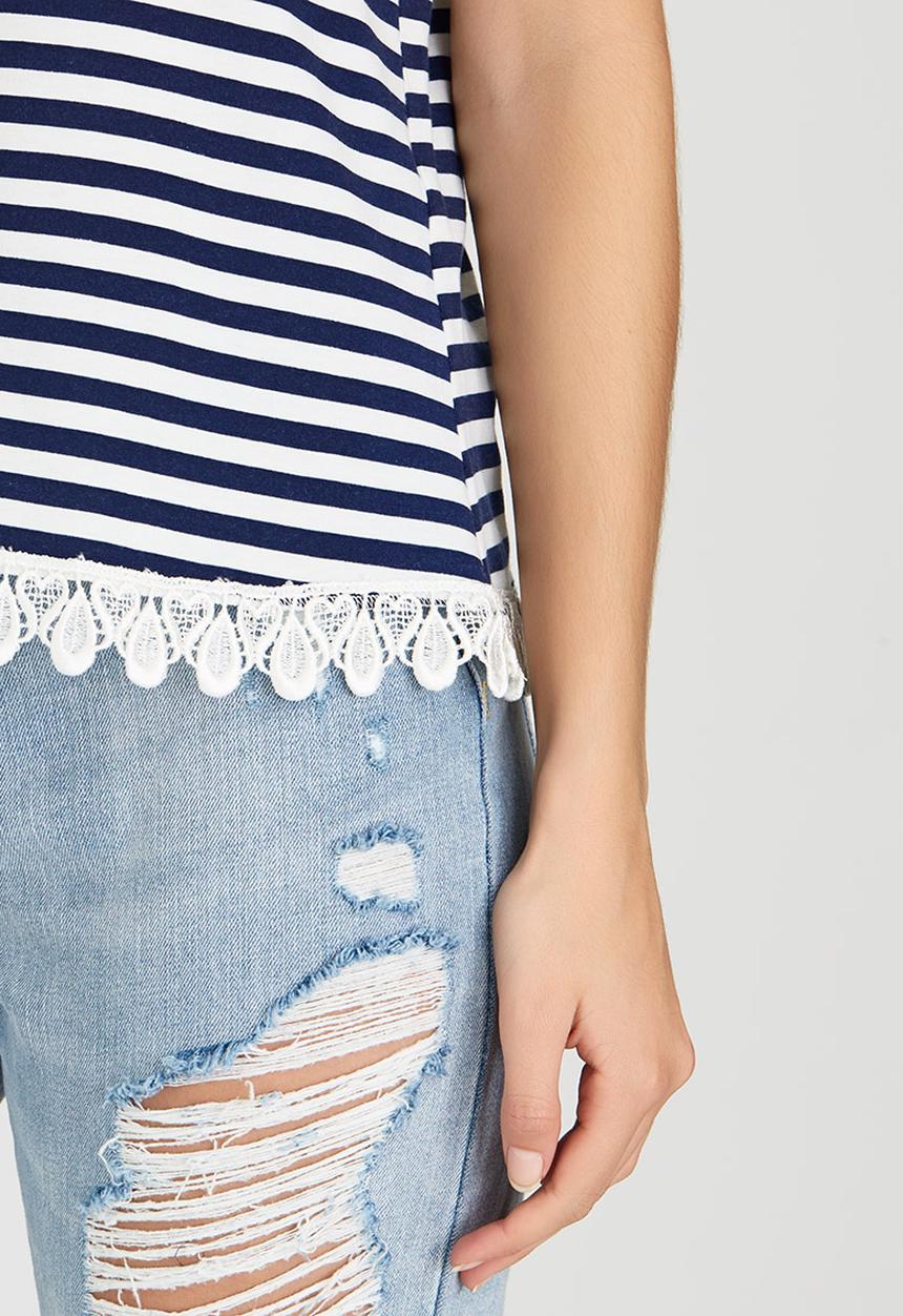 c(inch) - T-shirt with Lace Trim Navy