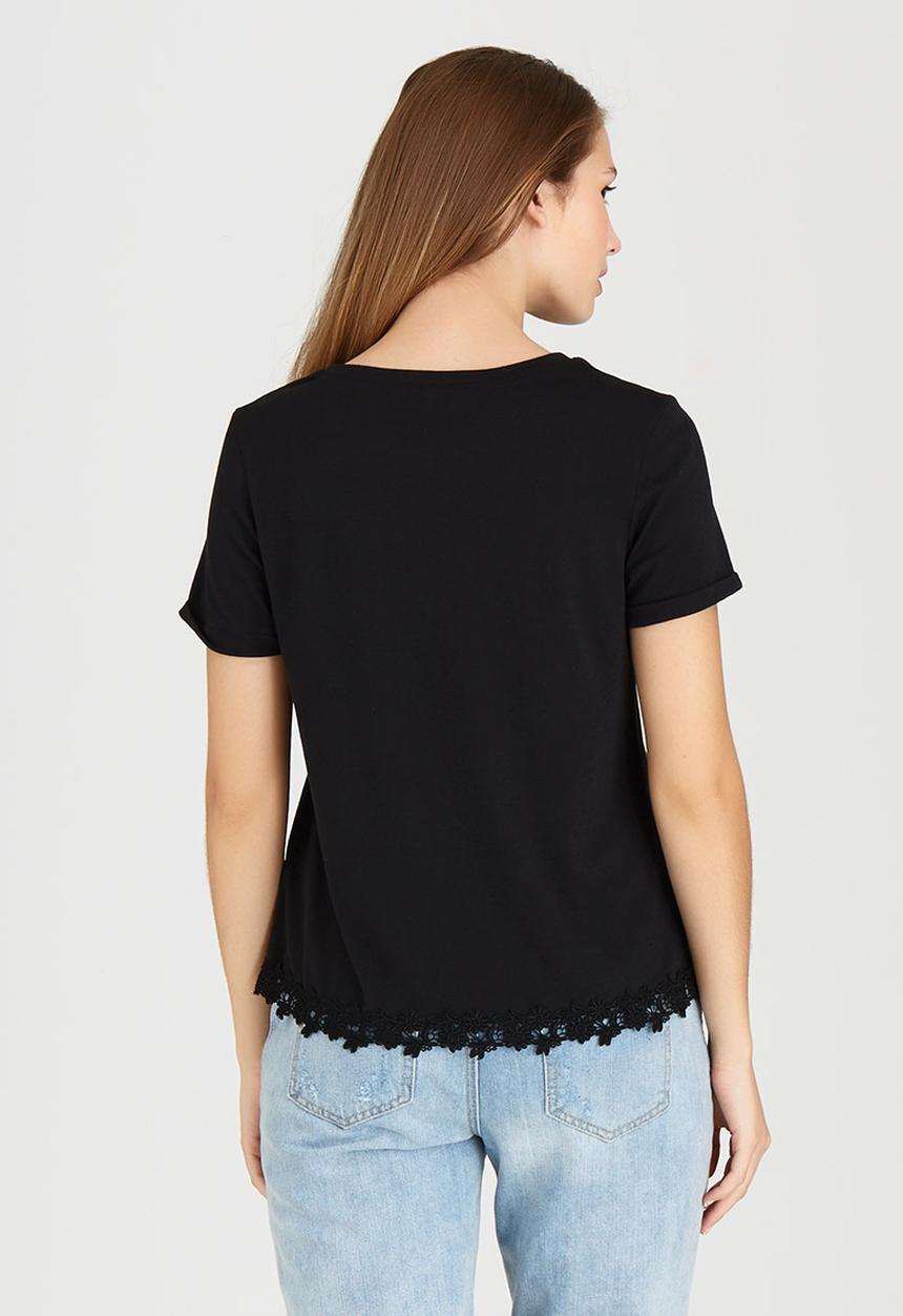 c(inch) - T-shirt with Lace Trim Black