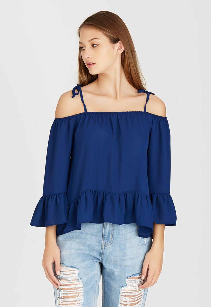 c(inch) - Cold Shoulder Blouse Navy