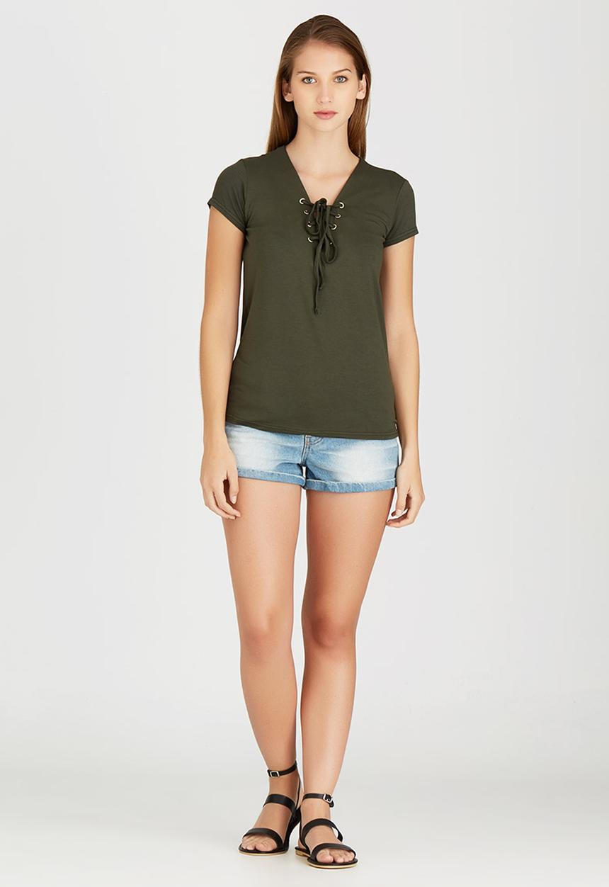 c(inch) - Lace-up T-shirt Dark Green