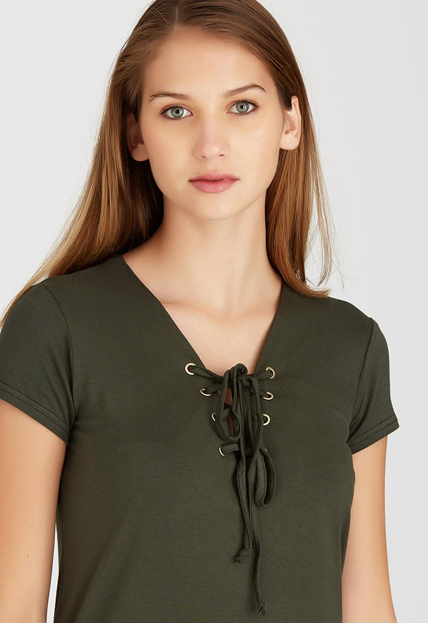 c(inch) - Lace-up T-shirt Dark Green