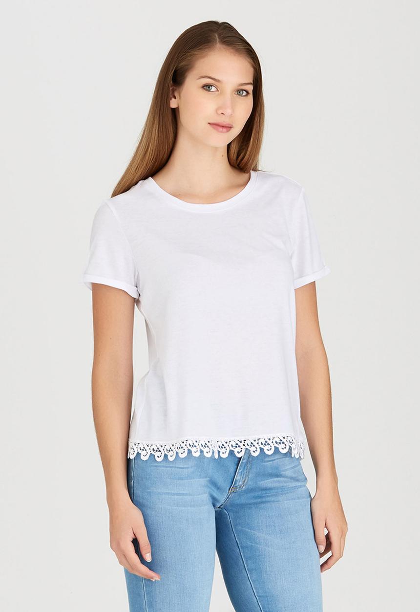 c(inch) - T-shirt with Lace Trim White