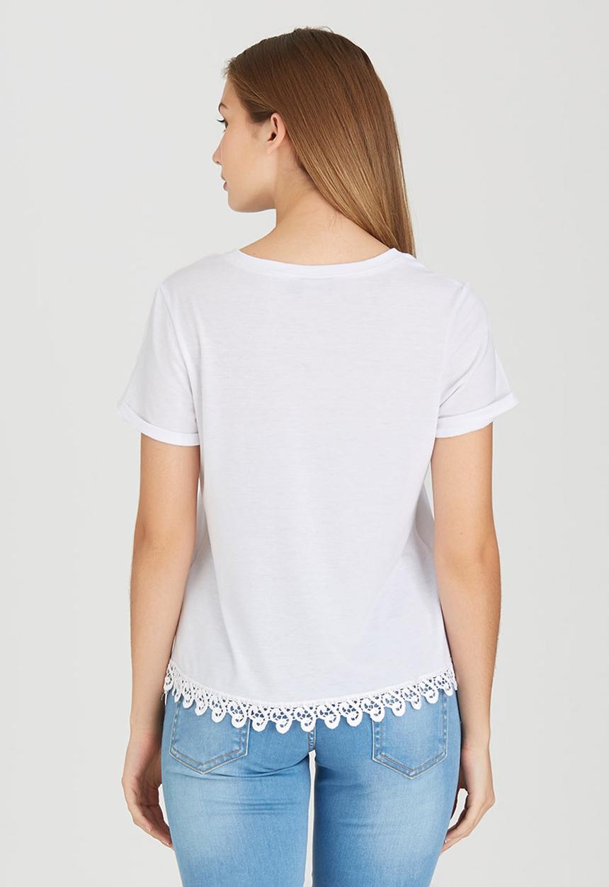c(inch) - T-shirt with Lace Trim White