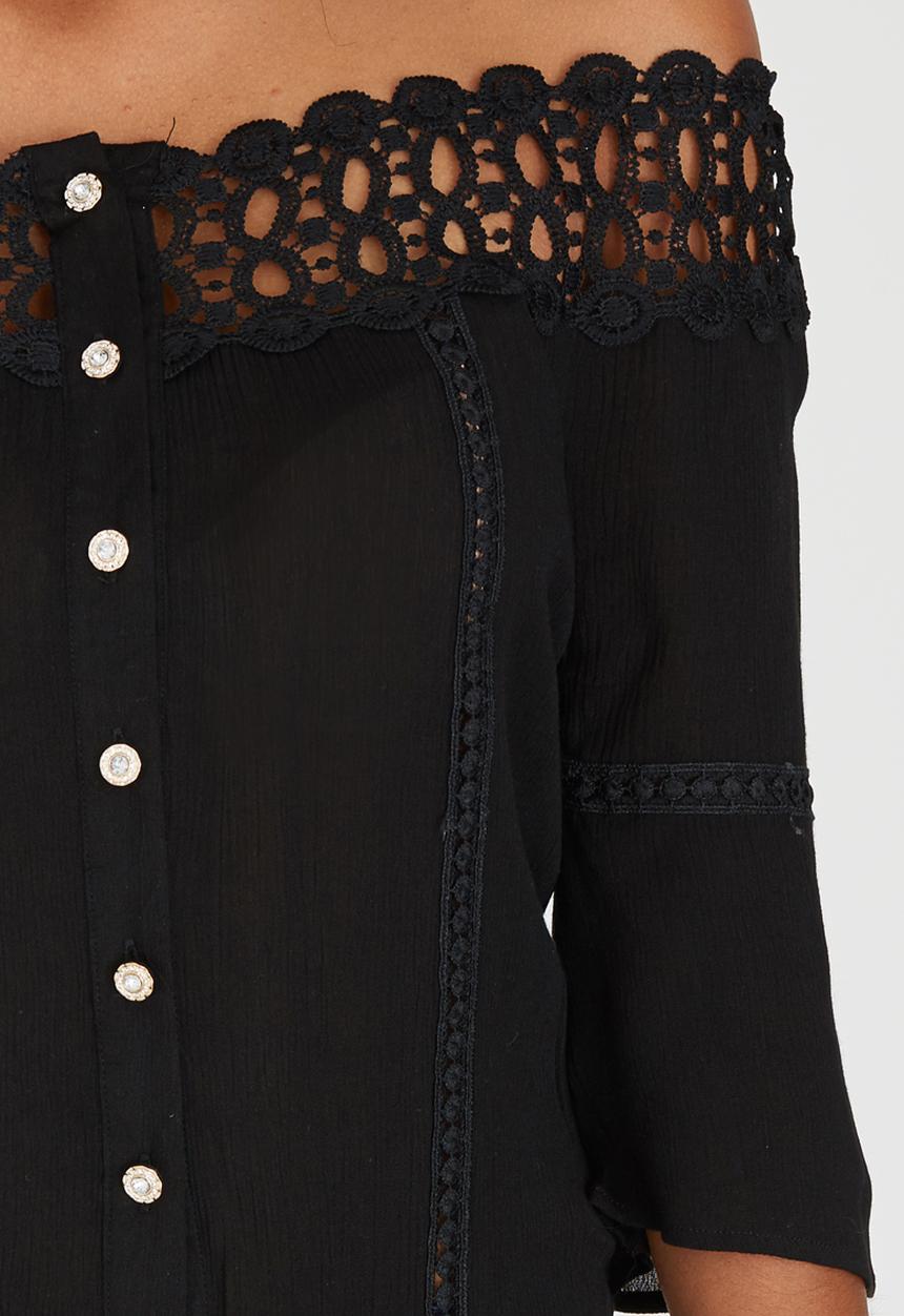 edit - Gypsy Blouse with Crochet Trim Black