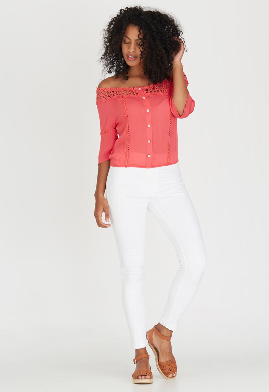 edit - Gypsy Blouse with Crochet Trim Coral
