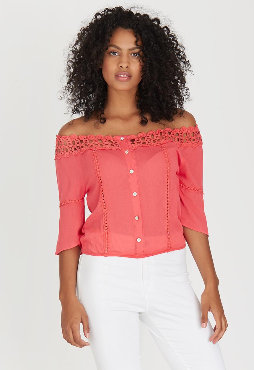 edit - Gypsy Blouse with Crochet Trim Coral