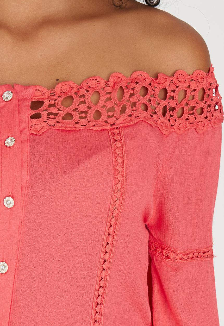 edit - Gypsy Blouse with Crochet Trim Coral