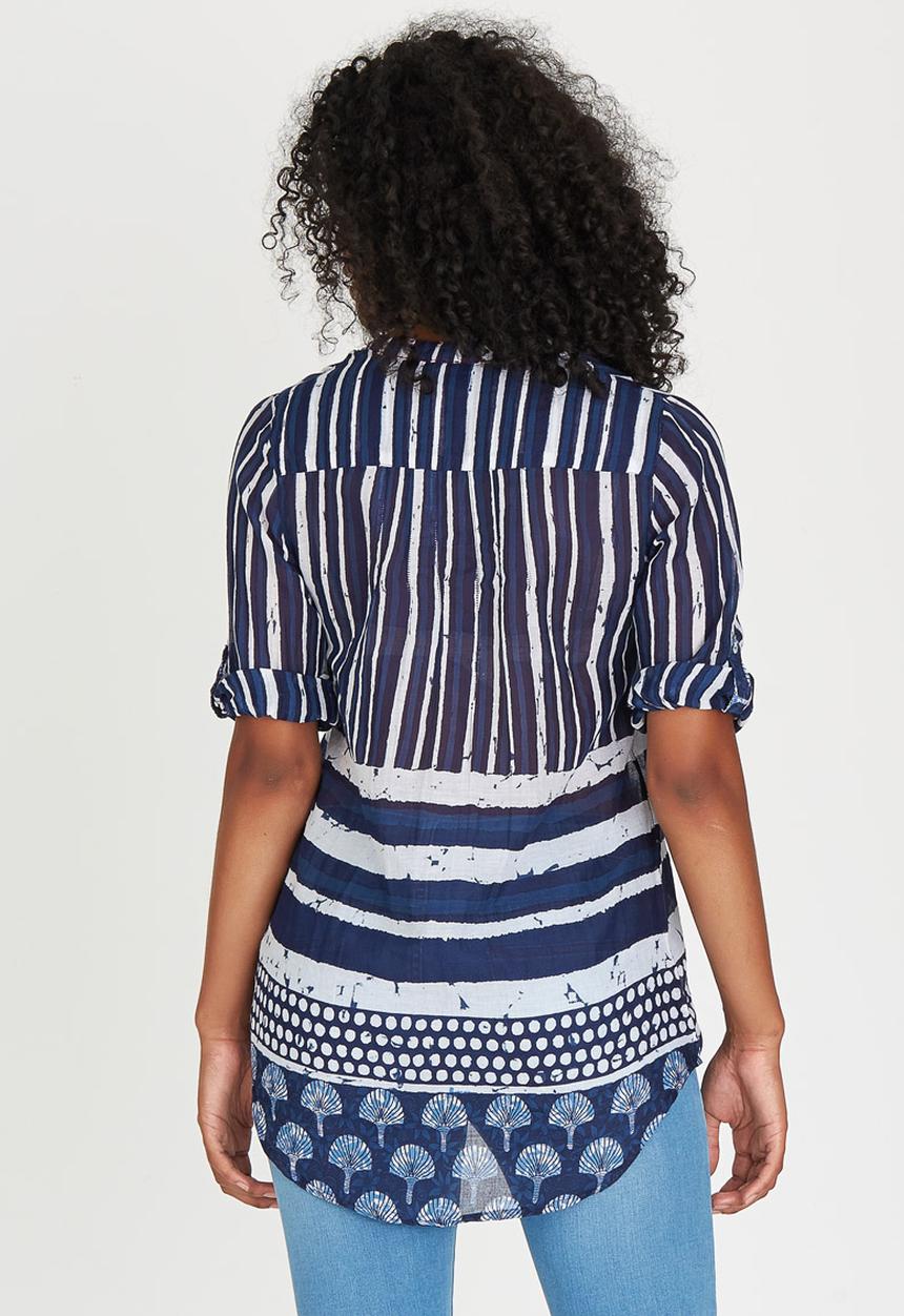 G Couture - Printed Tunic with Beaded Neckline Blue and White