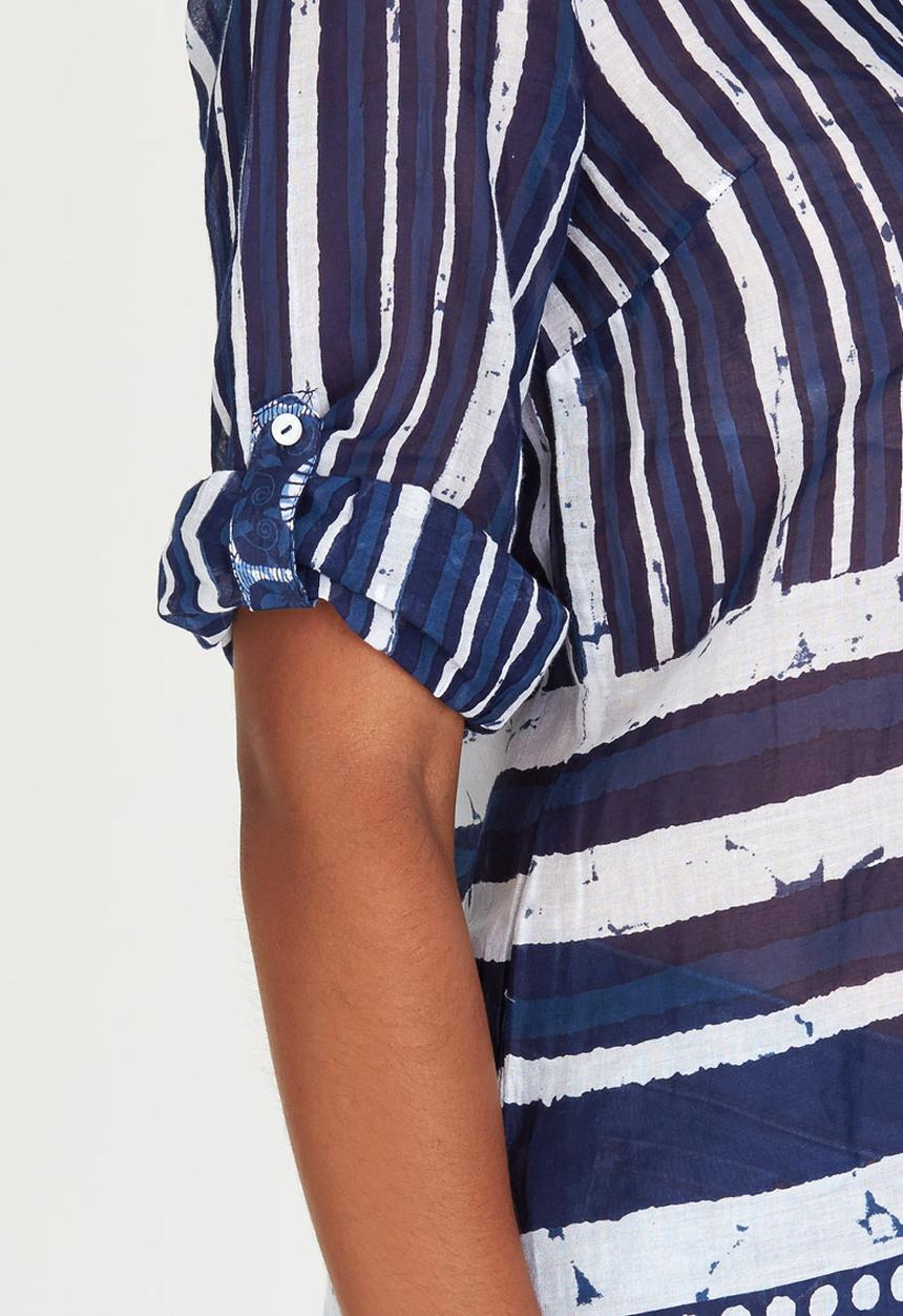 G Couture - Printed Tunic with Beaded Neckline Blue and White
