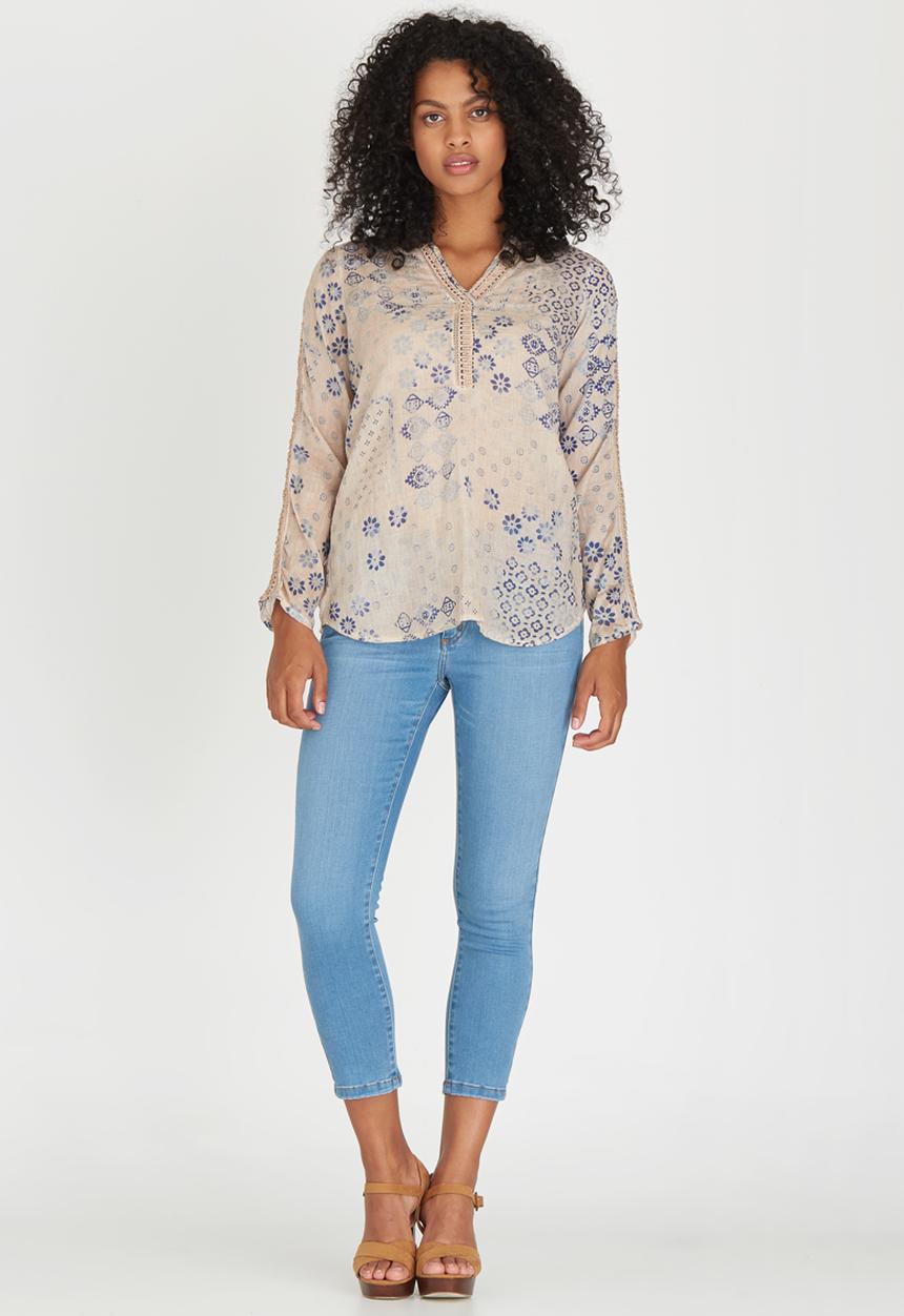 G Couture - Printed Top with Crochet Inset Pale Pink