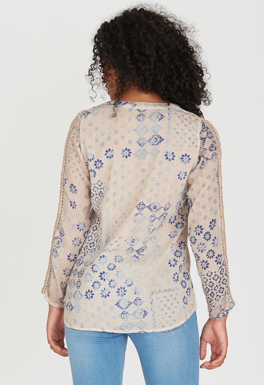 G Couture - Printed Top with Crochet Inset Pale Pink