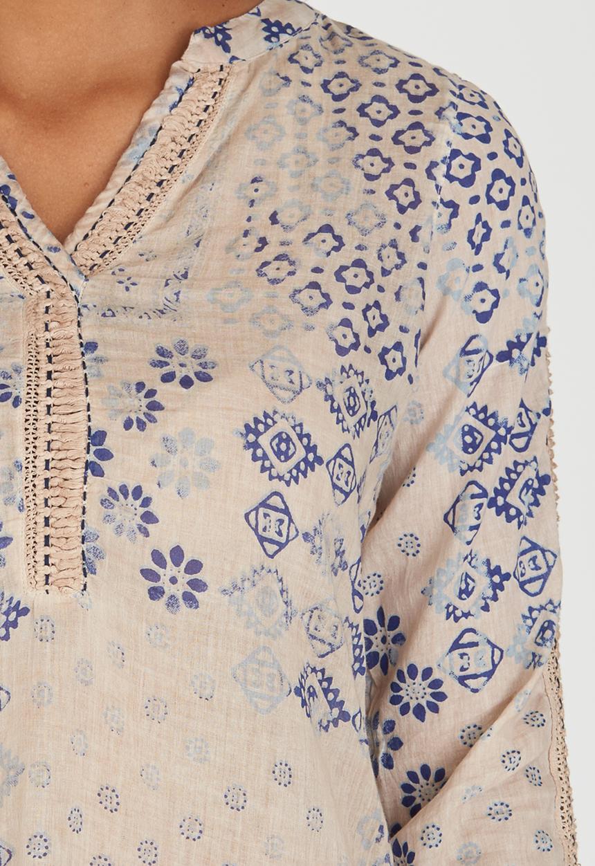 G Couture - Printed Top with Crochet Inset Pale Pink