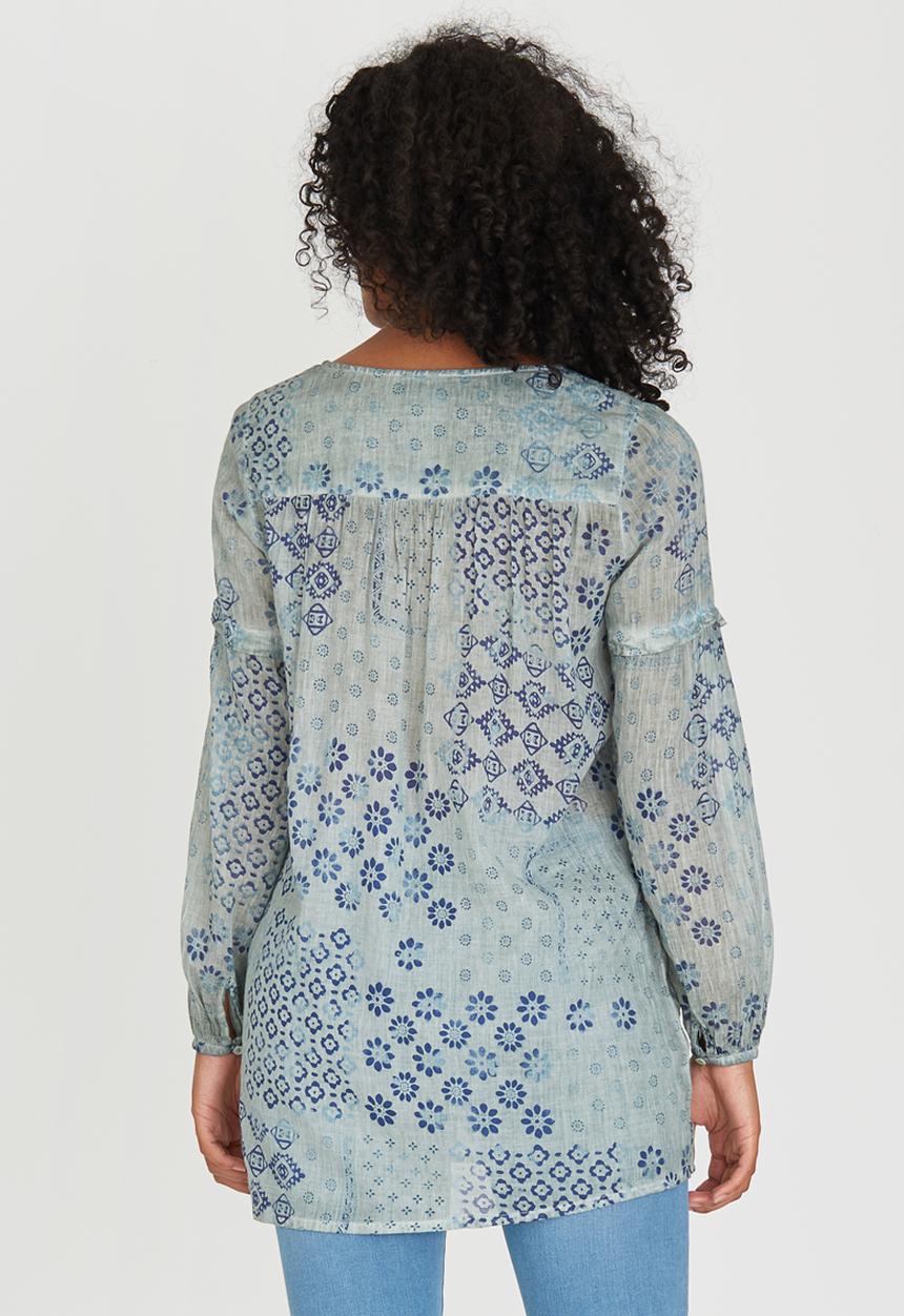 G Couture - Printed Slit Neckline Boxy Tunic Turquoise