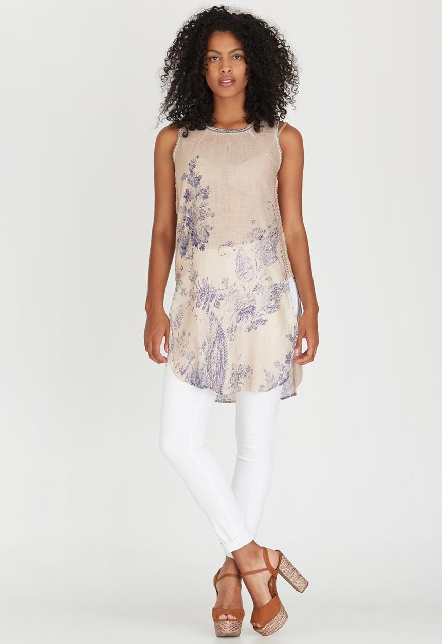 G Couture - Sleeveless Casual Long Top Neutral