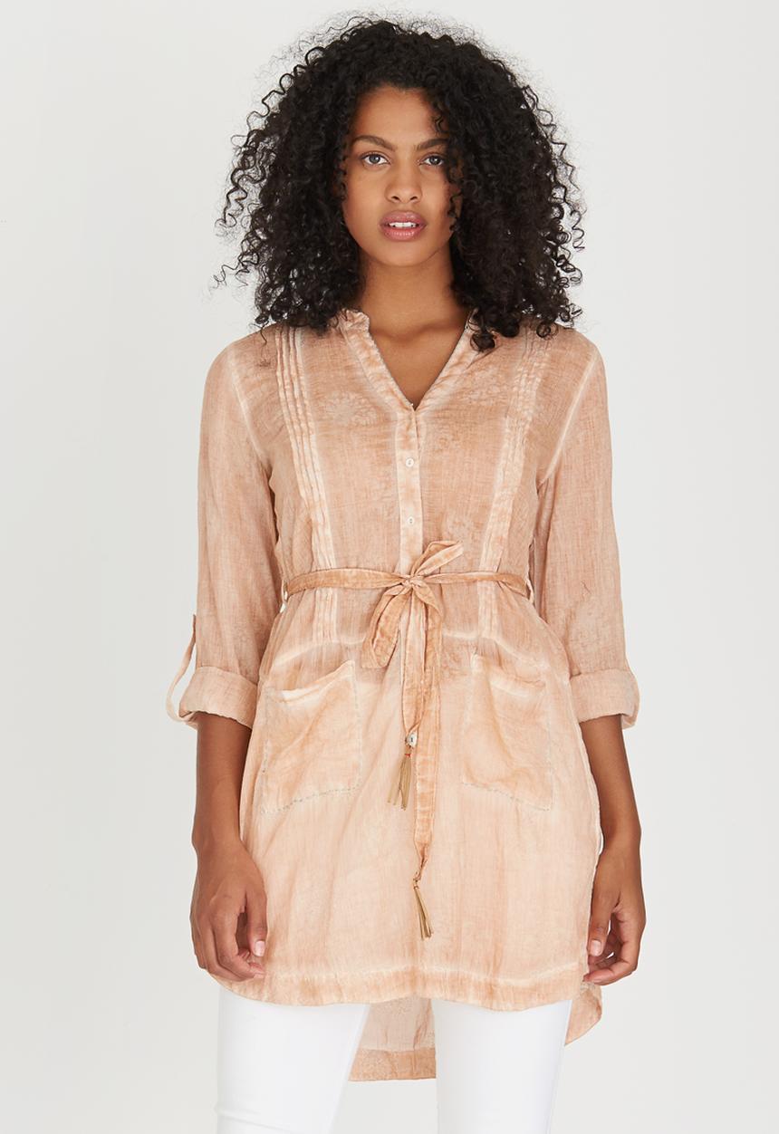G Couture - Button Down Tunic with Pintucks Coral