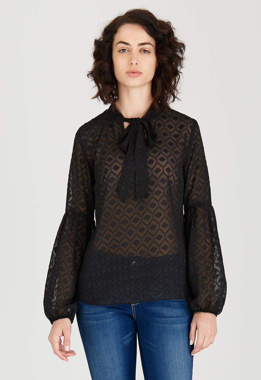 STYLE REPUBLIC - Kitty Bow Blouse Black